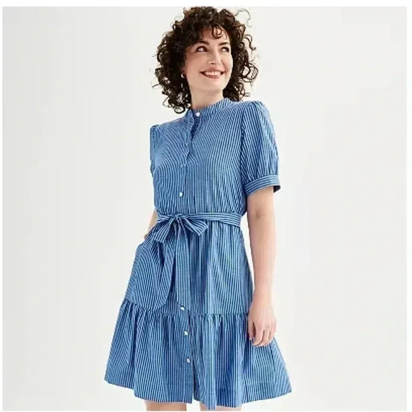 Draper James RSVP Belted Button Front Striped Chambray Dress size S - Picture 1 of 5